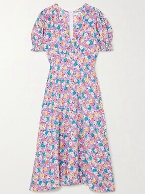 FAITHFULL Marie-Louise Nefeli Floral Print Crepe Midi Dress, XS
